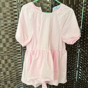 Pink Short Sleeve Peplum Tunic Top, XS
